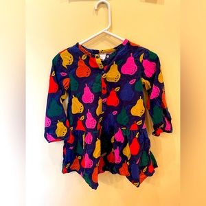 Corduroy girls dress with pear pattern and button down snaps